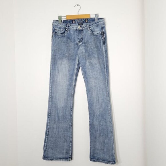 Rampage Blue Denim Medium Wash Classic Boot Cut Stud Embellished Jeans Size 9 - Picture 1 of 12